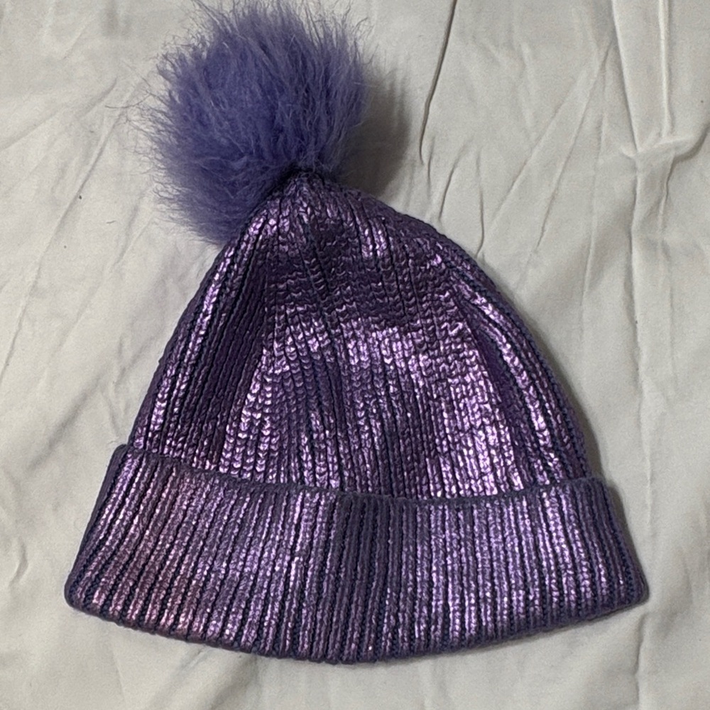 More Than Magic Shimmering Purple Kids Beanie with Fluffy Pom